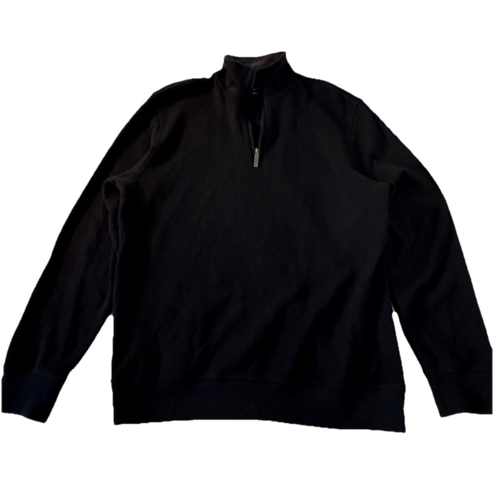 Van Heusen Mens Quarter Zip Pullover Sweater Black Cotton Blend Mock Neck Small